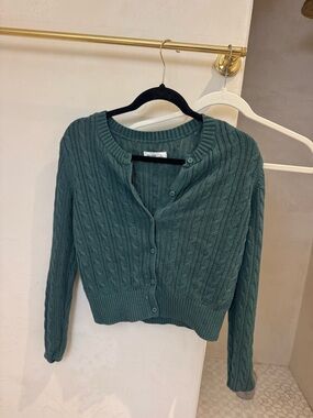Hollister Teal Cable Knit Button-Up Cardigan